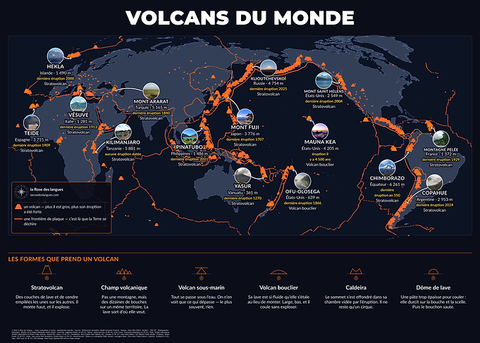 Volcanoes of the World – Educational Map in French