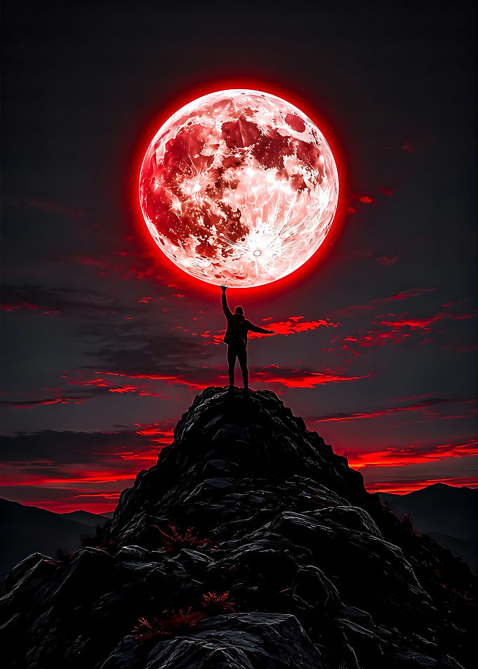 Touching a Glowing Red Moon