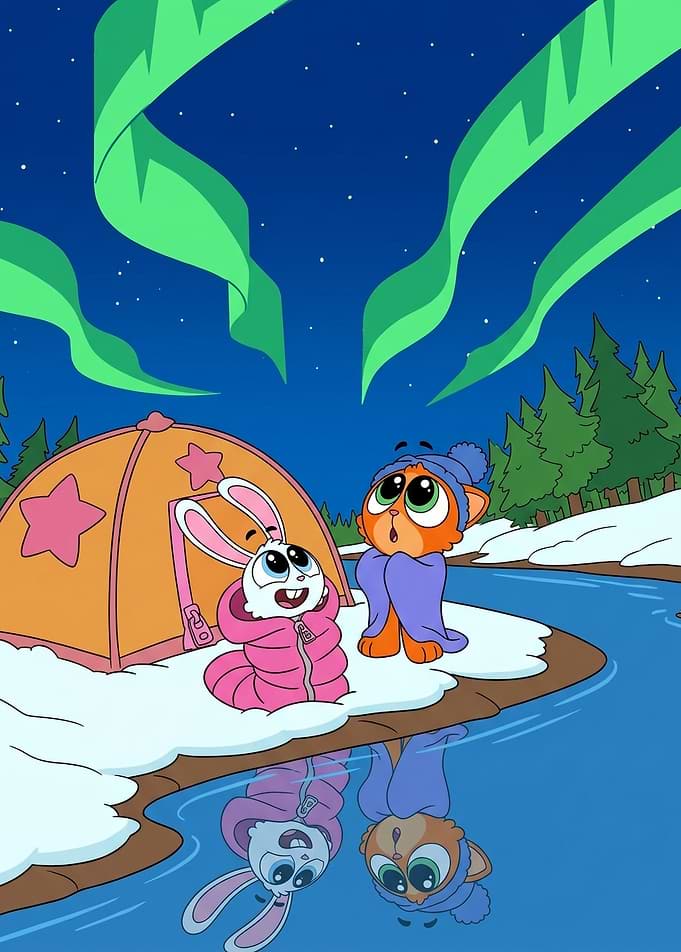 Cute Friendship Watching Northern Lights