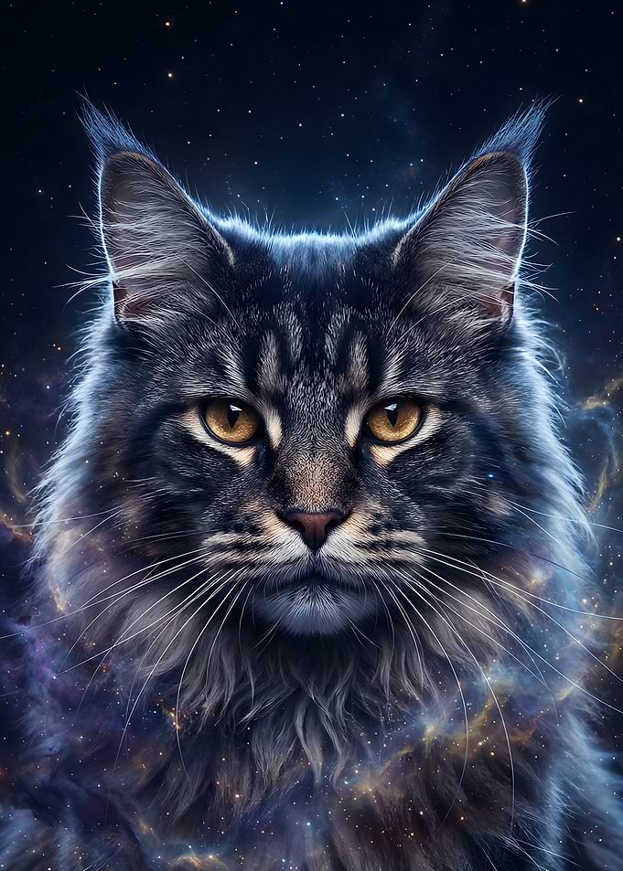 Cosmic Maine Coon Cat Portrait