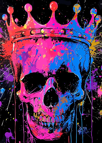 Colorful Splatter Art Crowned Skull