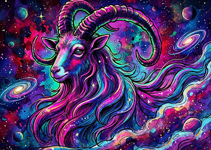 Capricorn Zodiac Space Neon Art