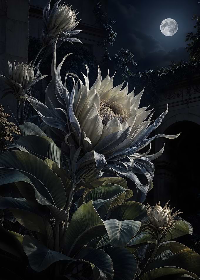 Moonlit Protea Flower in Garden