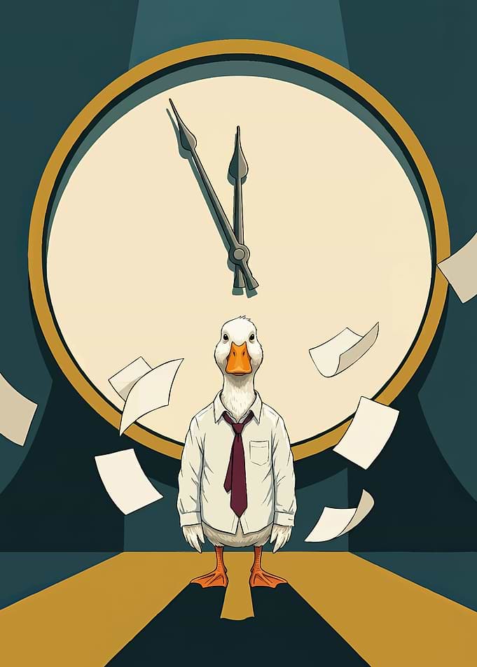 Stressed Office Duck with Clock