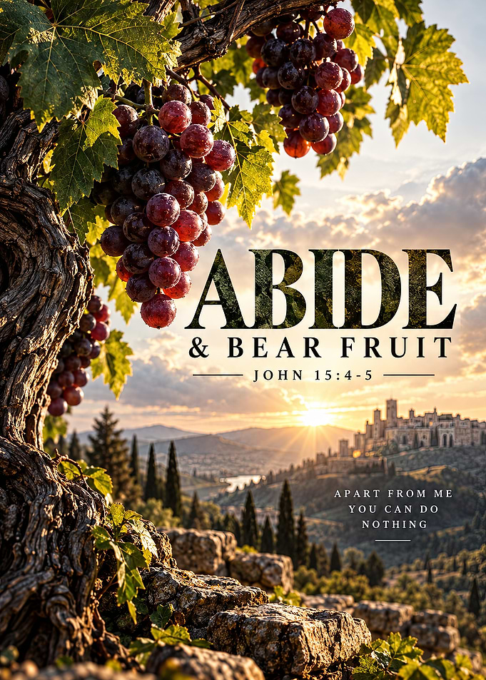 Abide and Bear Fruit — Vineyard Sunset Christian Art