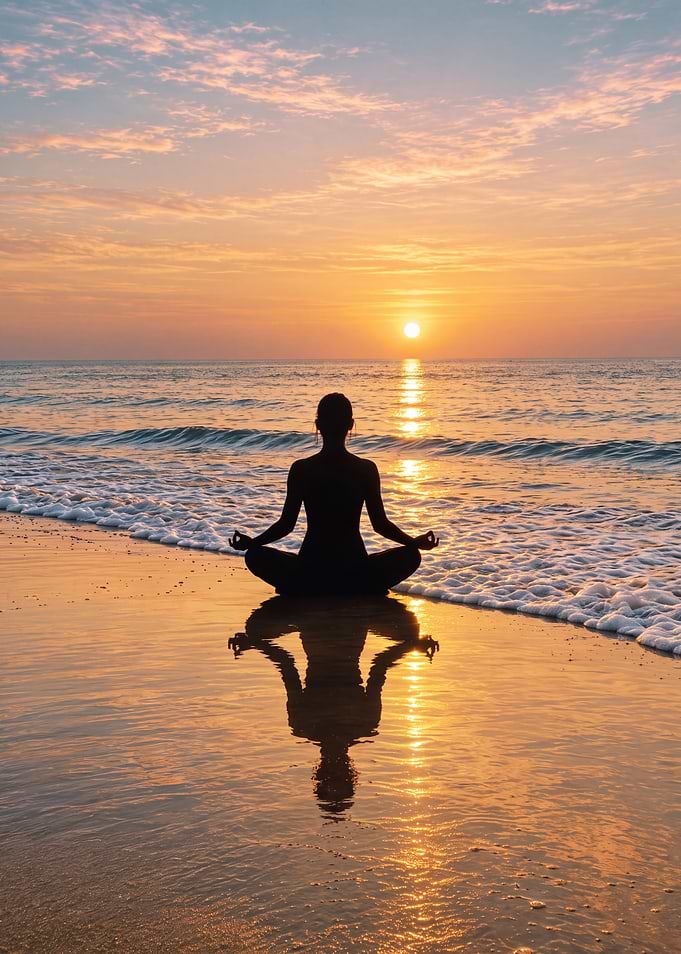 Meditating Silhouette at Sunset Beach