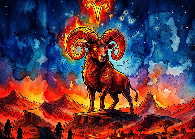 Aries Zodiac Fire Ram Watercolor Ar