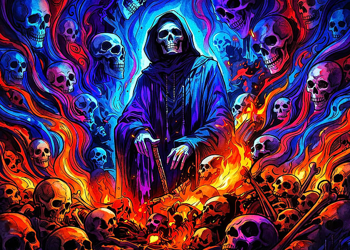 Grim Reaper Surrounded by Skulls