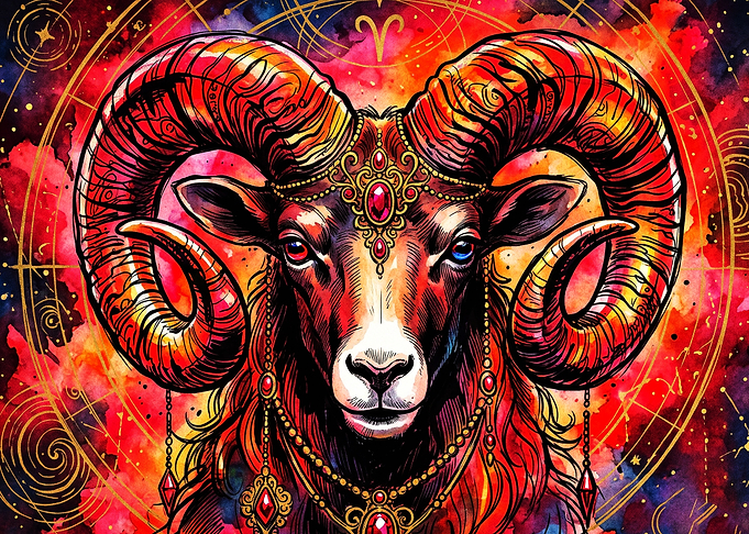 Aries Zodiac Cosmic Ram Watercolor