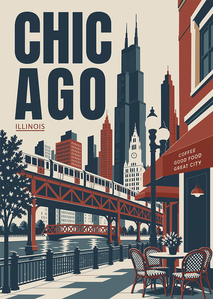 Chicago Travel Poster – Retro City Wall Art