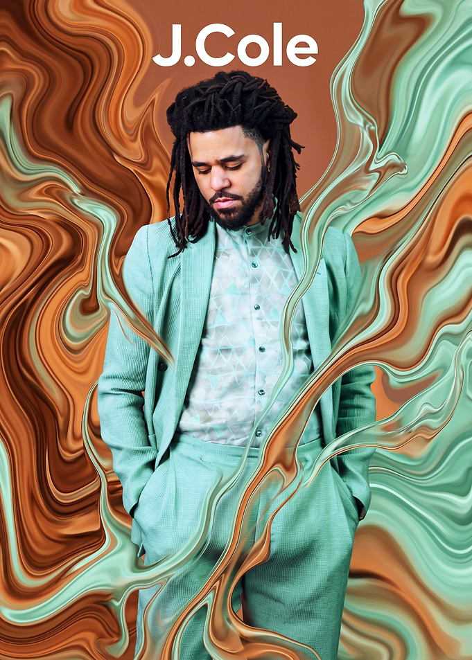 J. Cole Portrait with Abstract Swirls