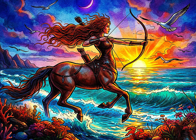Centaur Archer Sunset Fantasy Art