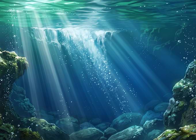 Underwater Sunlight Rays and Bubbles