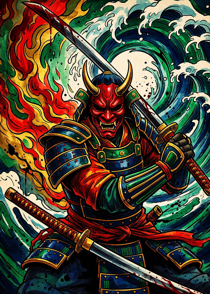 Samurai Warrior with Oni Mask