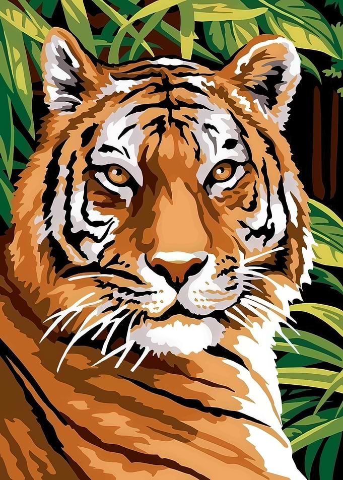 Tiger Portrait in Jungle Foliage