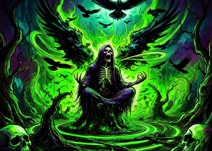 Grim Reaper Surrounded by Green Fire
