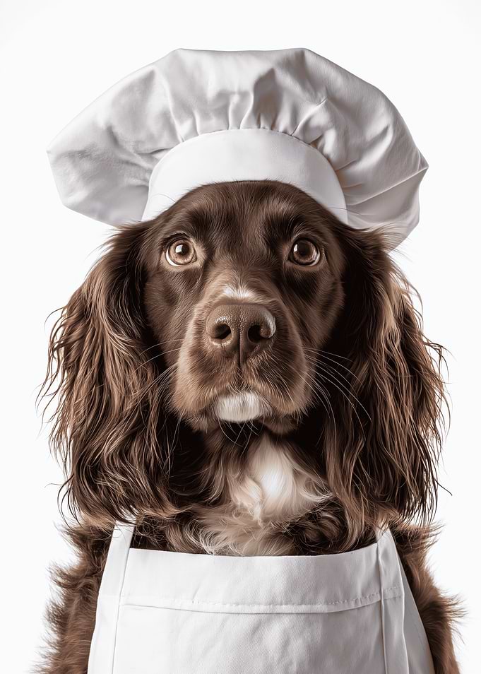 Adorable Sussex Spaniel Dog Wearing Chef Hat