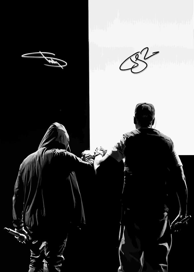 Eminem and Jay Z Black and White Portrait