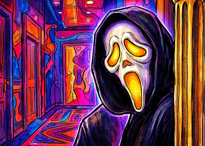 Neon Ghostface Horror Art
