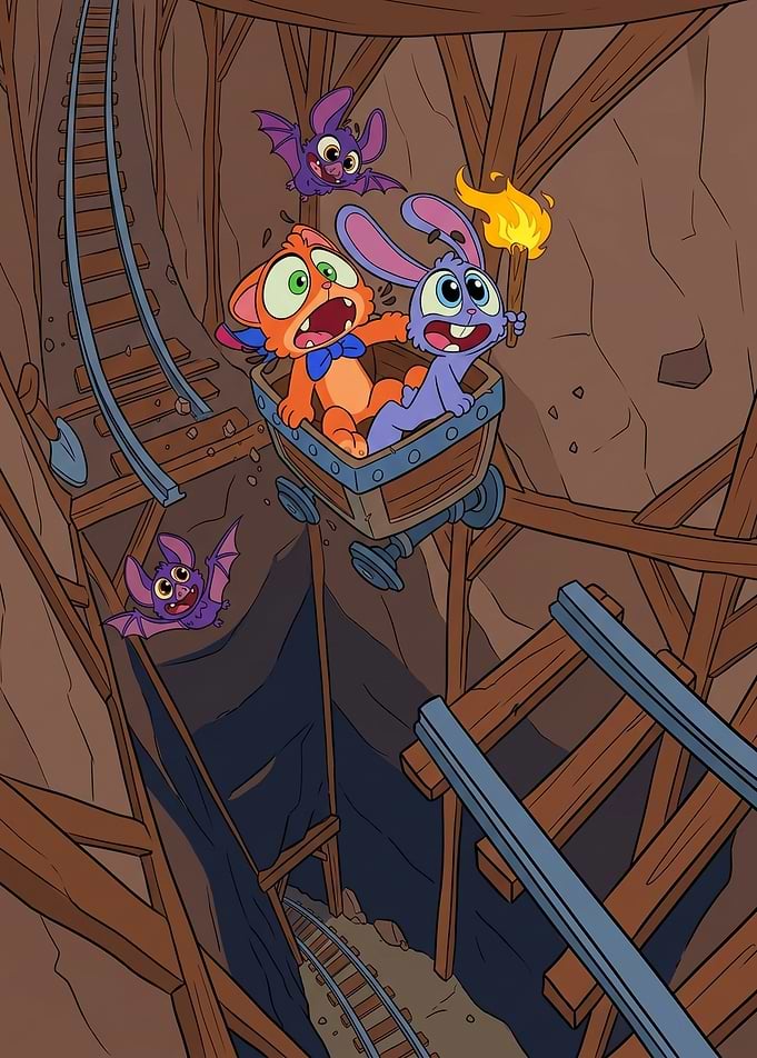 Happy Friends in Mine Cart Adventure