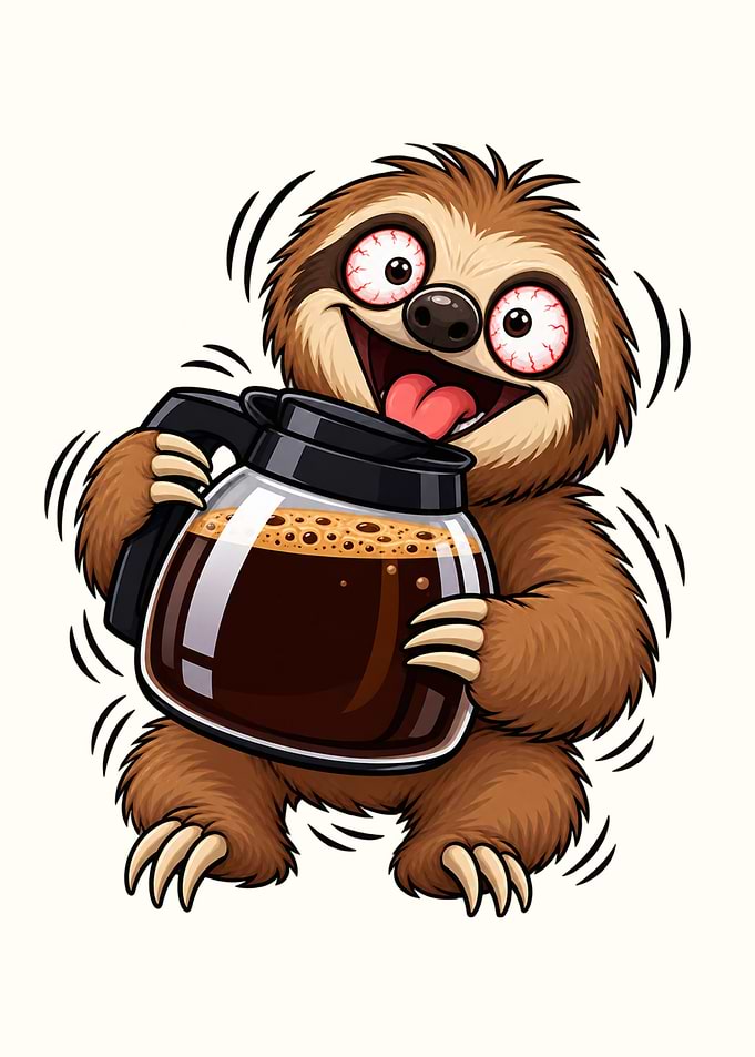 Hyperactive Sloth Drinking Coffee