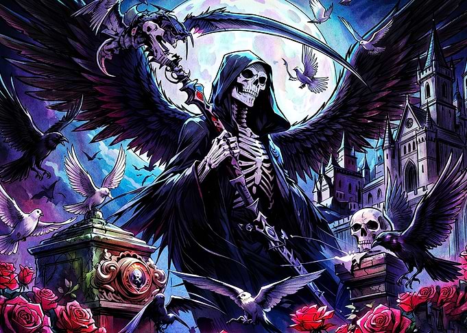 Grim Reaper with Scythe and Ravens