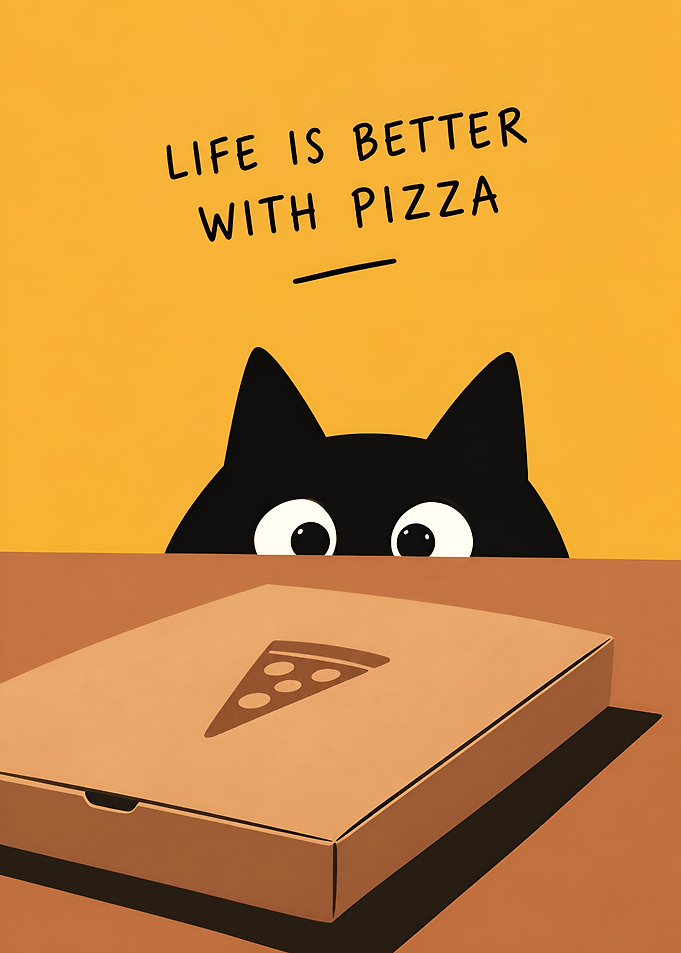 Cute Cat With Pizza Box