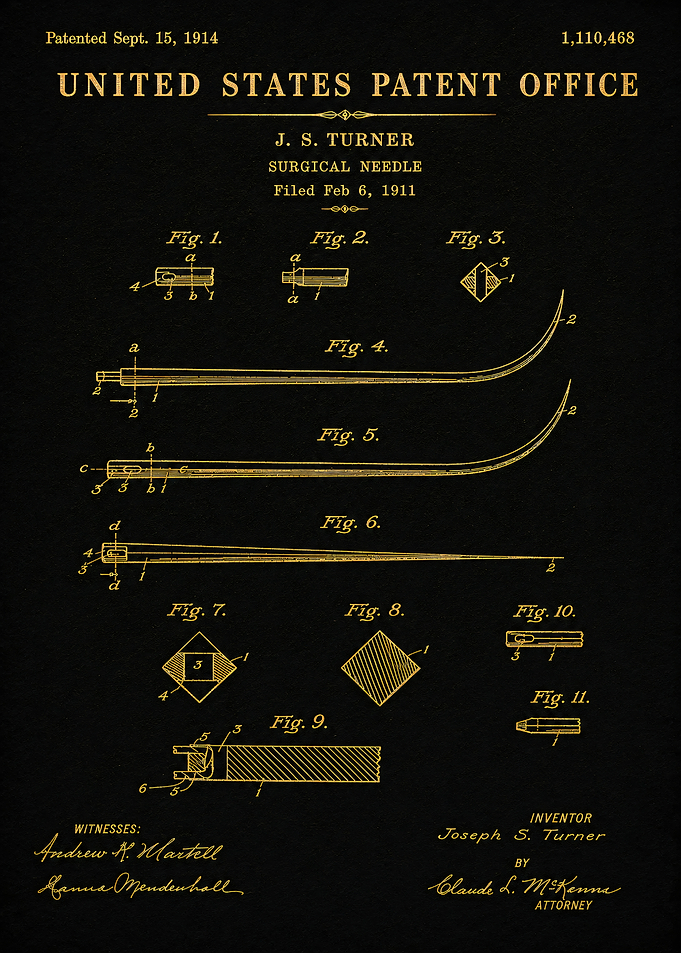 Vintage Surgical Needle Patent Blueprint