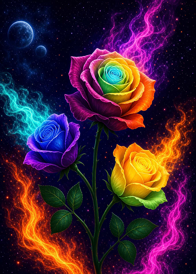 Cosmic Rainbow Roses in Space