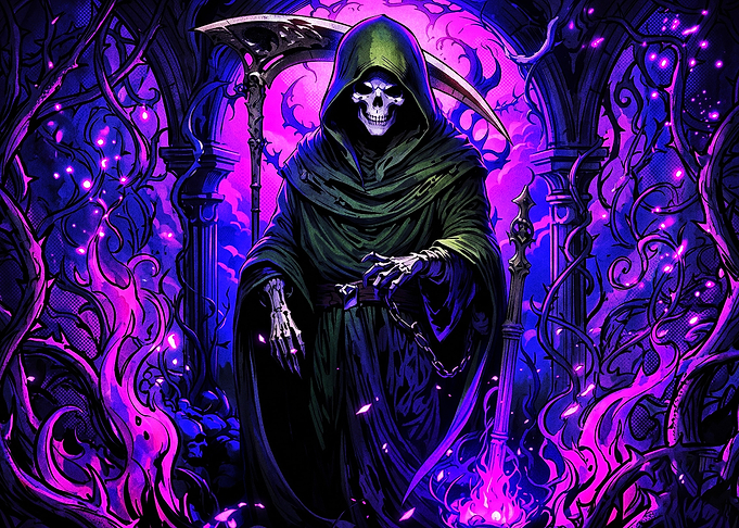 Grim Reaper in Neon Purple Forest