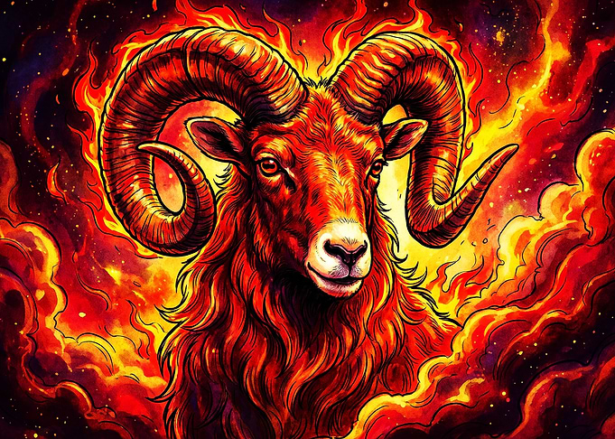 Aries Zodiac Fire Ram Cosmic Art