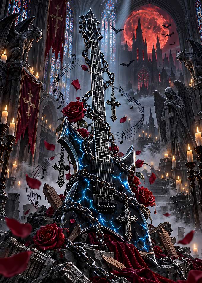 Gothic Electric Guitar in Dark Cathedral