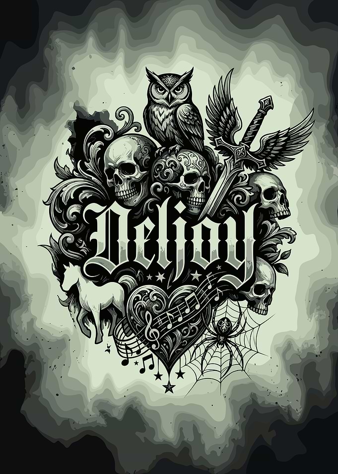 Gothic Fantasy Skull and Owl Emblem