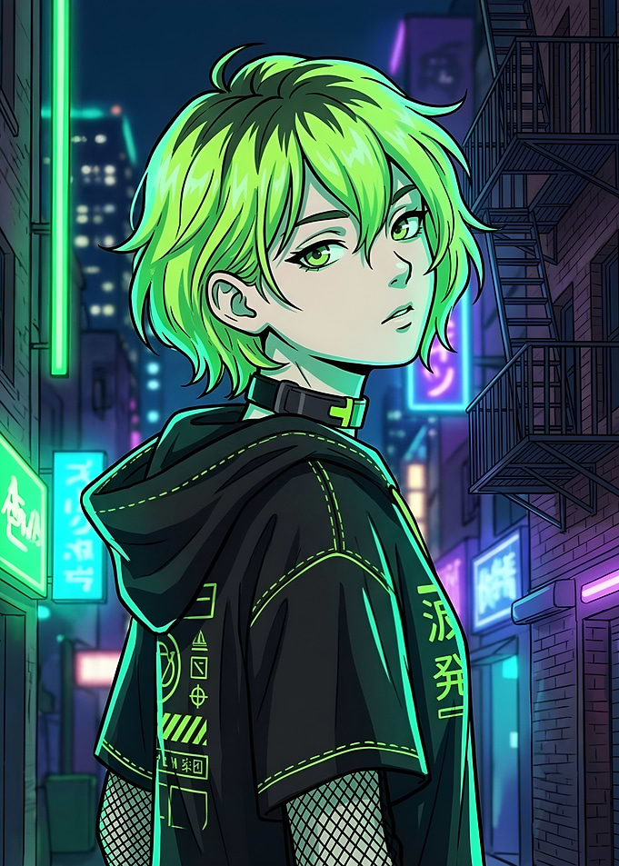 Anime Girl in Neon City Street