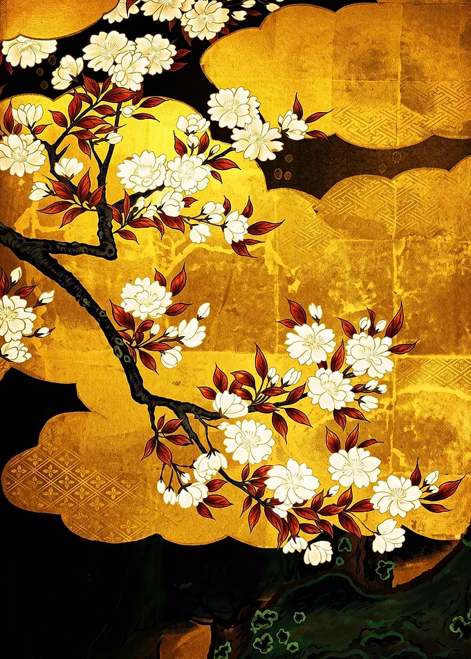 Traditional Japanese Gold Cherry Blossom Art