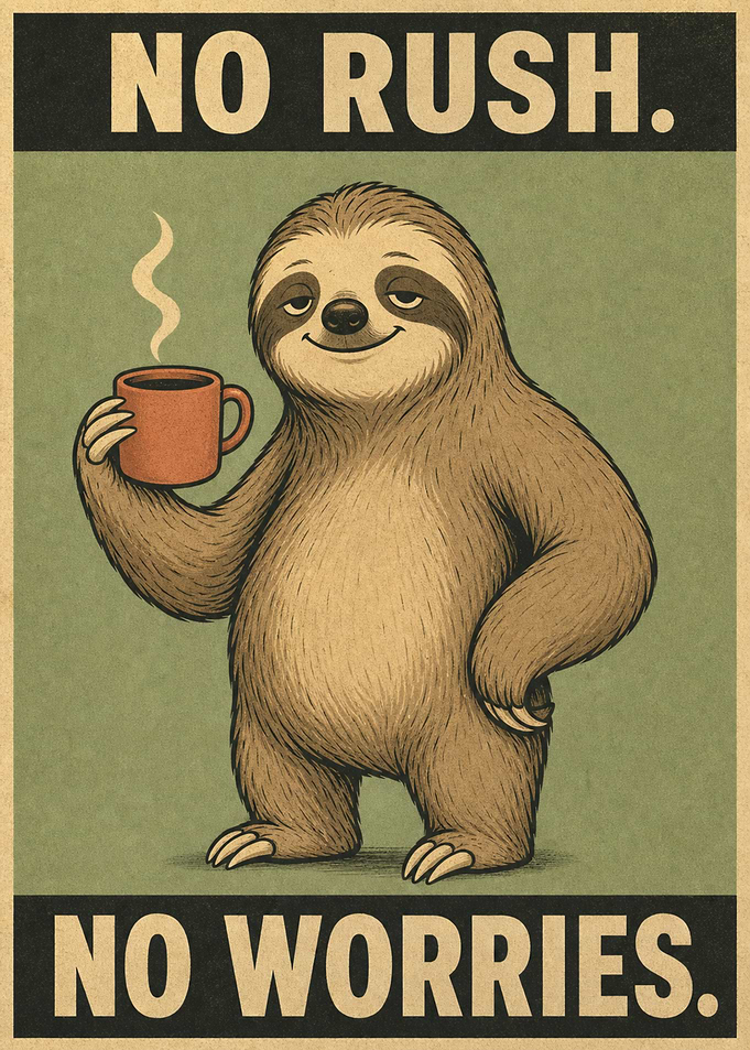 No Rush No Worries Sloth Poster