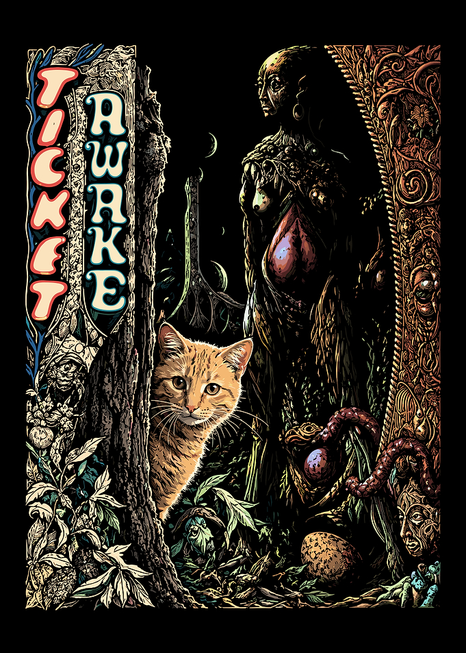 Awake Ticket Surreal Cat Illustration