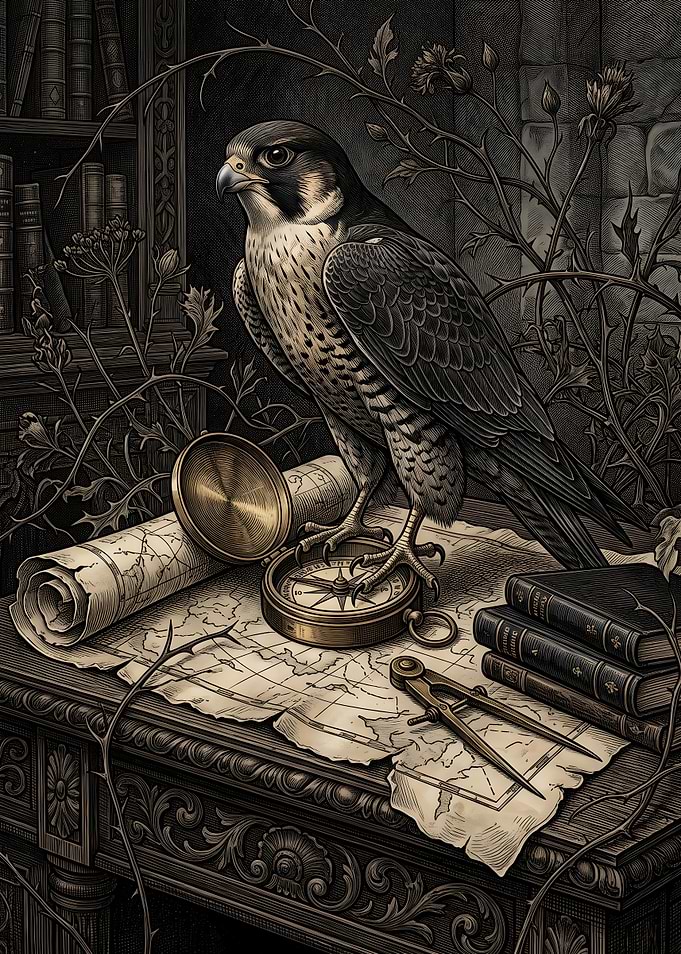 Peregrine Falcon on Antique Map