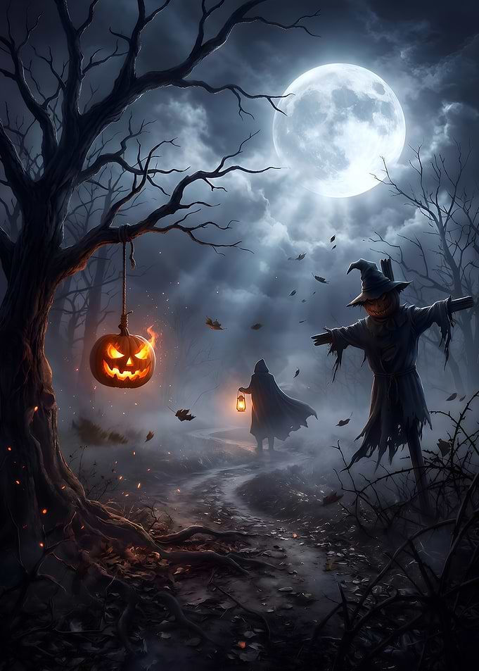 Eerie Halloween Night Forest Scene