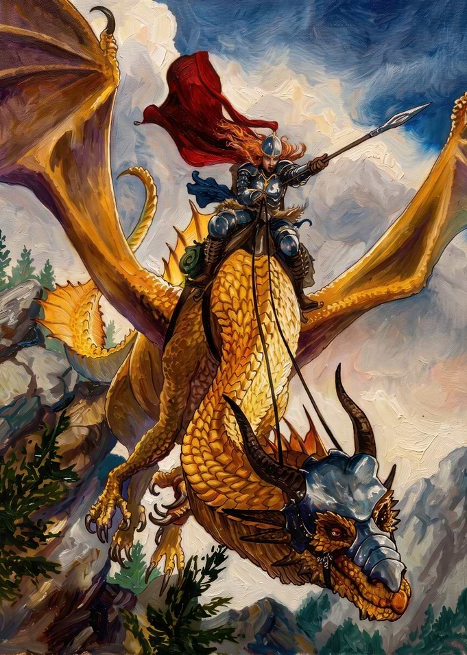 Knight Riding a Golden Dragon