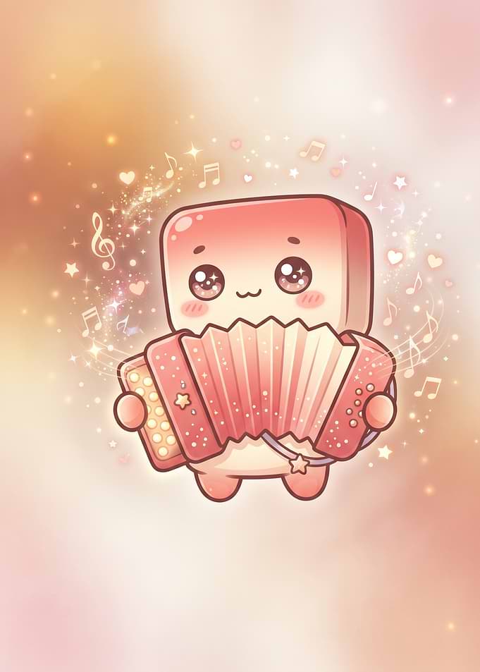 Cute Kawaii Character Playing Accordion
