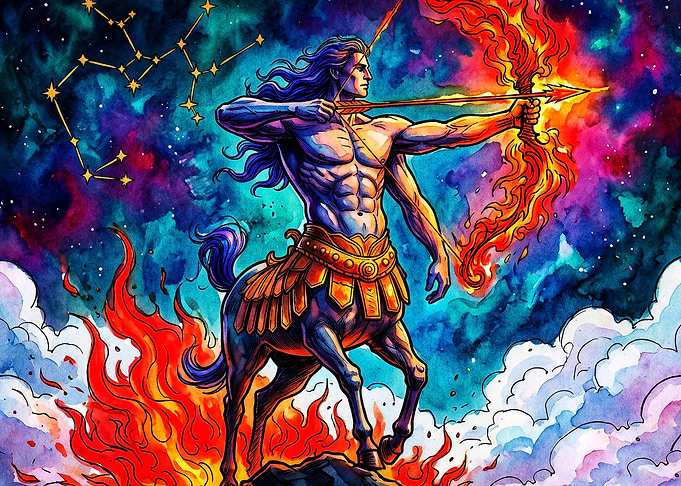 Sagittarius Zodiac Fire Archer Art
