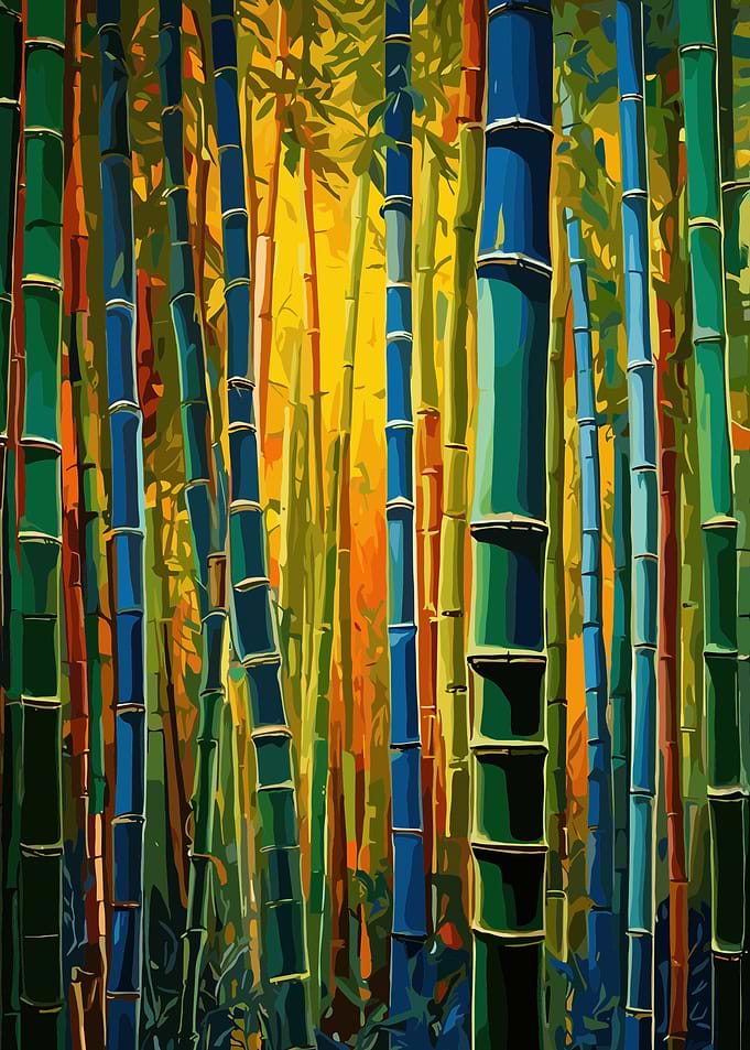 Vibrant Colorful Bamboo Forest Painting
