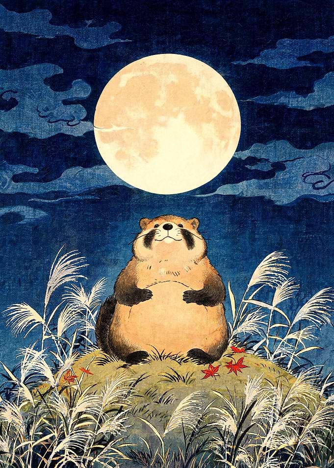 Tanuki Under the Harvest Moon