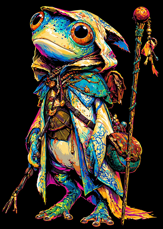 Colorful Fantasy Frog Wizard Character