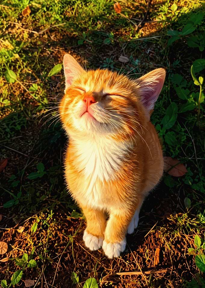 Happy Ginger Kitten Sunbathing