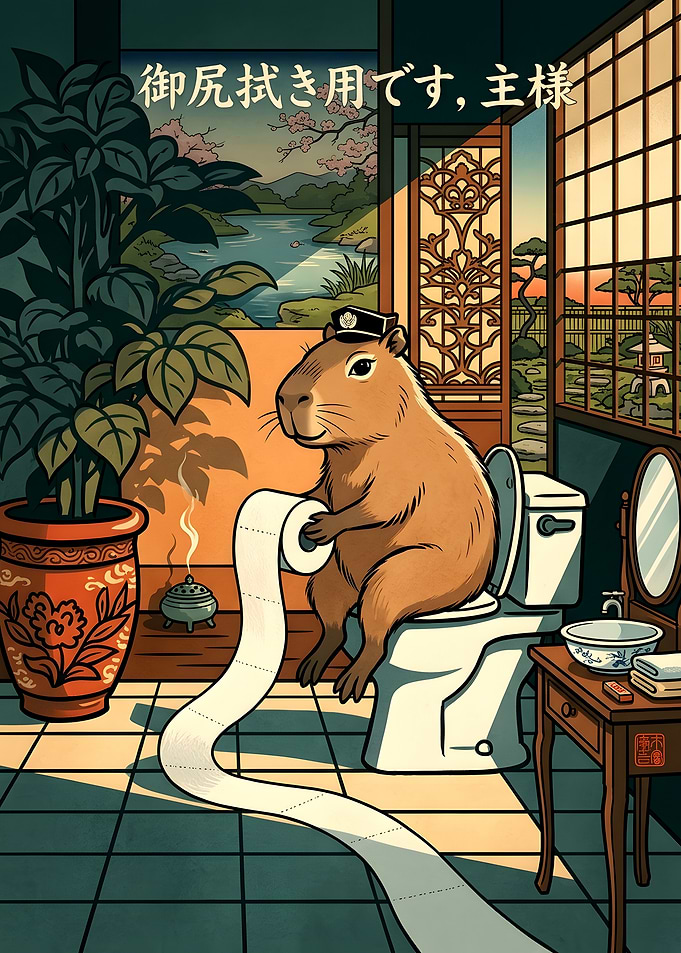 Capybara on Toilet Japanese Art