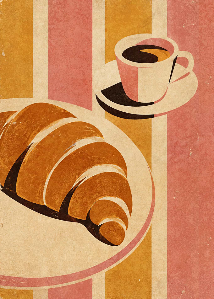 Vintage Parisienne Croissant and Coffee Poster