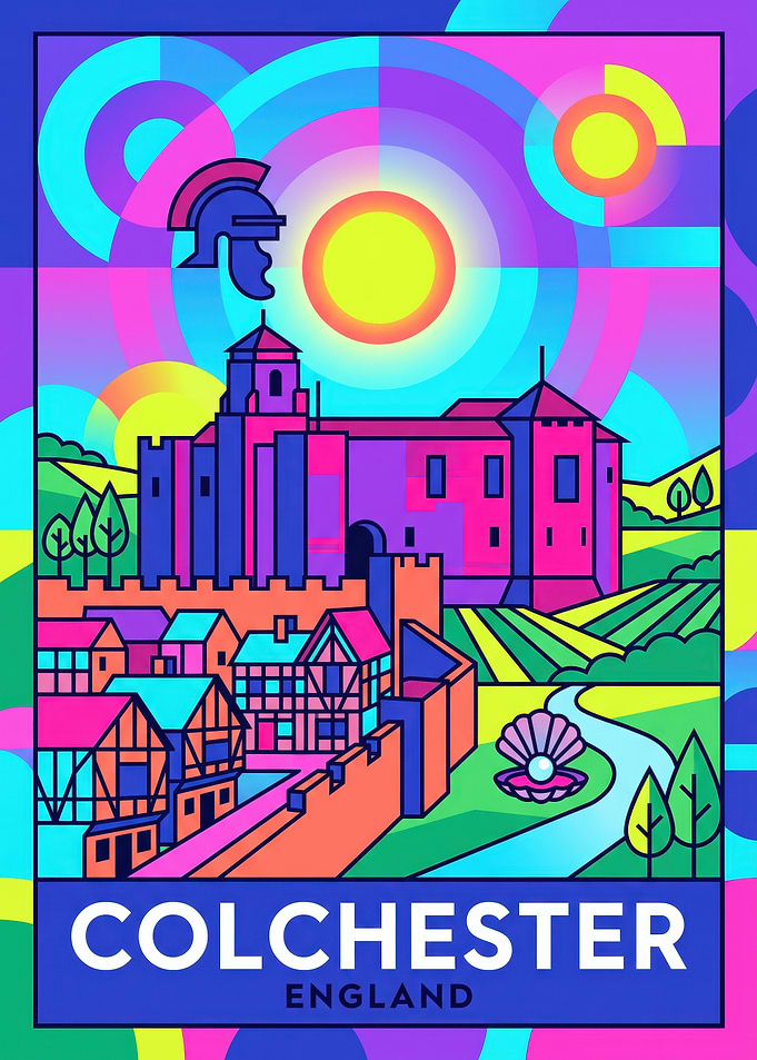 Vibrant Pop Art Poster of Colchester