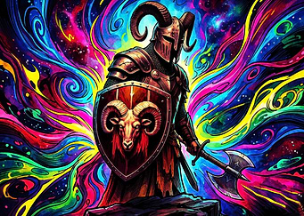 Ram Warrior Cosmic Acid Art Poster